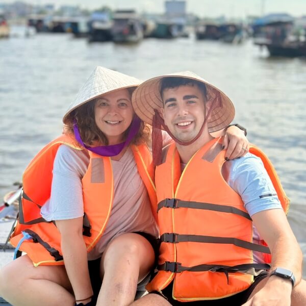 A couple sharing happy moments on a Mekong Delta tour