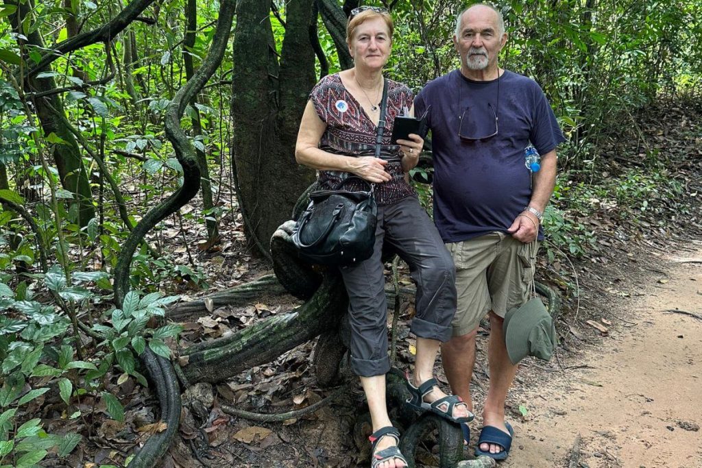 A couple trekking in Cat Tien National Park Tour