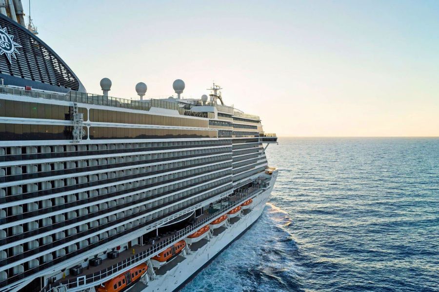 Cruise ship at sea before a Southeast Asia shore excursion day