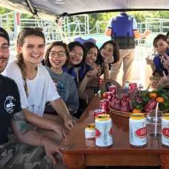 Visitors have lunch with dishes made from natural material in Thieng Lieng Island