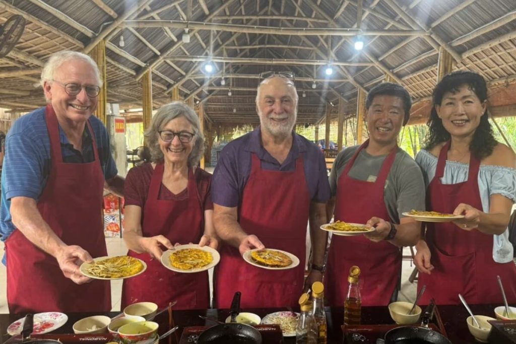 hands-on cooking vietnamese bánh xèo in Mekong Delta Bike & Boat Tour 2 Days 1 Night
